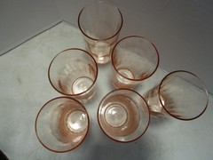 Vintage Depression Pink Glass Panel Ribbed Optic 6 Tumbler Set 5.25″ T 1930s
