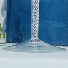 2 Vtg Bucket Air Twist Stem Etched Crystal Wine Chalice Glasses Art Deco Set