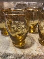 Vintage Gold Glass Cordial Shot Glasses Gold Gilt Floral Scroll Set Of 5