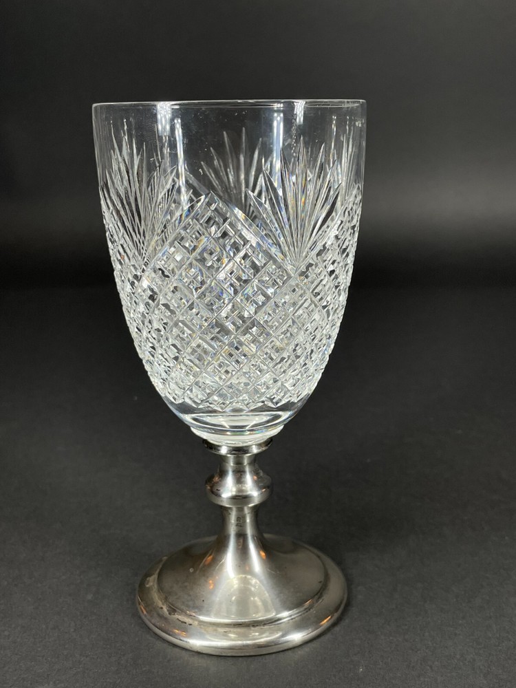 Hawkes 6.5″ Goblet S7330 Fan & Diamond Cut Crystal Round Sterling Pedestal Foot