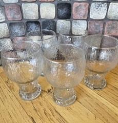 Vintage MCM Indiana Glass Glacier Clear Water Goblet Textured Glasses Set of 5
