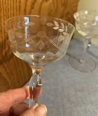 3 Liquor /Cocktail glass w/ etched Flower & Swag UNK1417 Unknown Manufacturer 6″