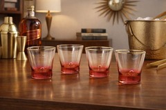 Vtg MCM Ruby Red Ombre Rocks Glasses Set of 4 Gold Rim Whiskey Juice Mid Century
