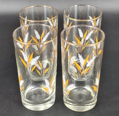 Libbey White & Gold Wheat Glasses Set of 4 – 8 oz MCM Vintage