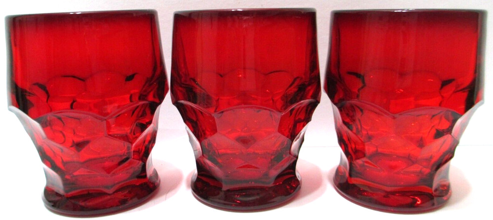 Vintage Viking Glass Tumblers SET OF 3 Georgian Honeycomb Ruby Red 4 1/8″ T 3″ R