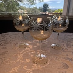 Lenox Amber British Colonial Palm Tree Etched Balloon Wine Glass, Set Of 3