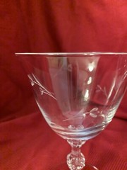 2 “Petite” By Duncan&Miller BLOWN GLASS Goblets W/Etched Flowers & Leaves 5.75”