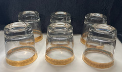 Vintage MCM Gold & Turquoise Rocks Glasses Set of 6 Weighted Lowball Whiskey 6
