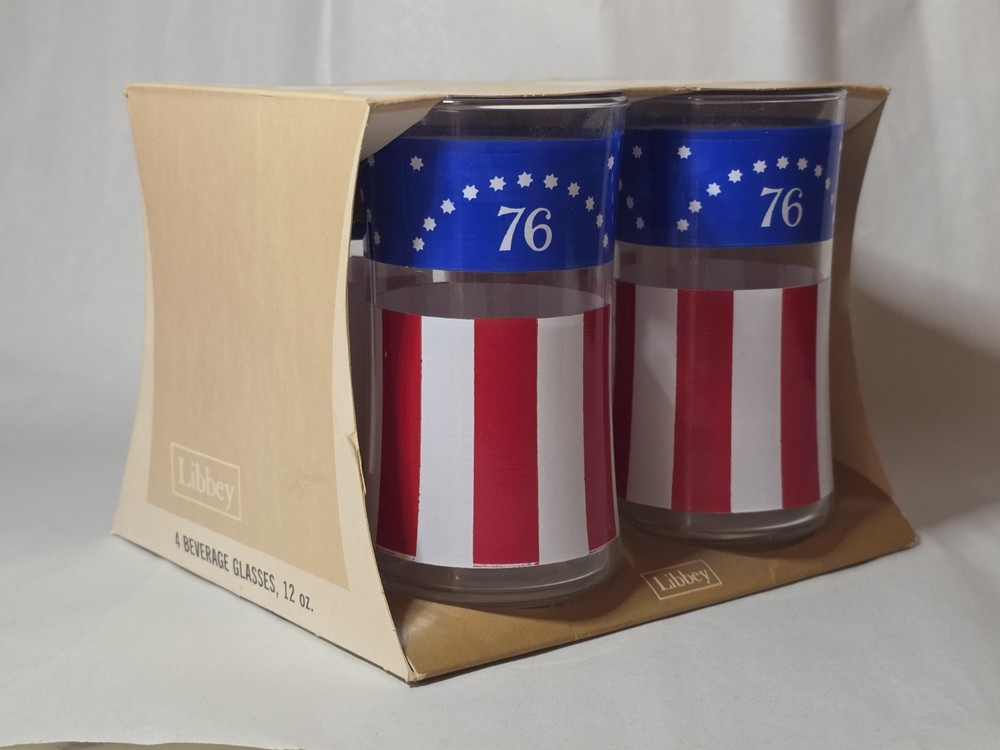 Original 1976 Libby Libbey Bicentennial USA Flag Tumbler Drinking Glasses 12oz