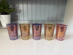 Vintage Timon Italy Gold Gilt Tumblers Set of 5 Jewel Tone Cocktail Glasses