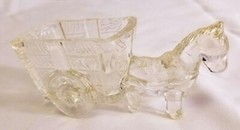 Jeanette Glass Horse Donkey 1950 Western Cart Toothpick Holder Clear Candy Dish