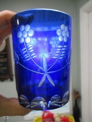Antique Bohemian Cobalt Cut to Clear Tumble Up Set Circa 1920