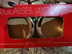 NOS 4 Georges Briard Double Old Fashioned Glasses Gold Lattice Diamond &Coasters