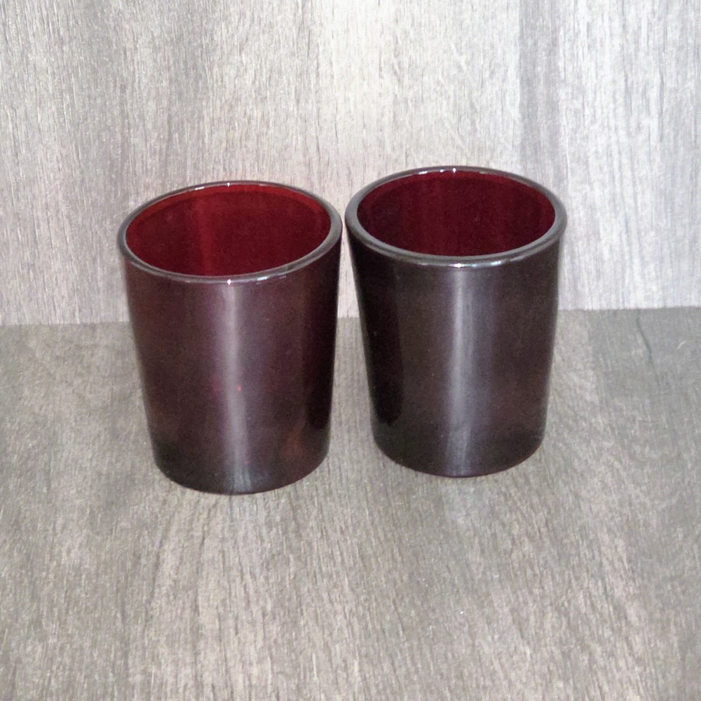 Set of 2 Anchor Hocking Ruby Red Shot Glasses Barware Votive Candle Holders