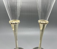 Lenox Wedding Champagne Flutes Pair Silver Stems with Ring and Rhinestones