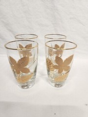 Libbey Gold Leaf Tumblers Glasses 5.25″ Rounded Vintage Set of 4