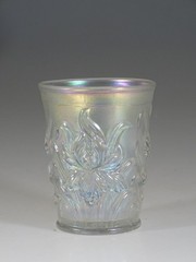 Rare Vintage Dugan Glass White Carnival Glass Heavy Iris Tumbler c.1915
