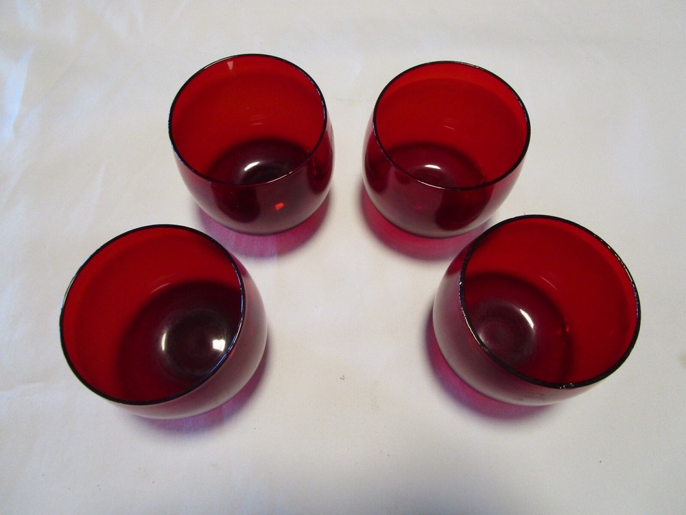 Vintage Bar Ruby Red Roly Poly Glass Double Old-Fashioned Set 4 1960’s 13 Oz.