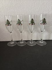 Nikko Christmas Stemware 4 Ea Flute Champagne 6 Oz Happy Holidays 7 3/4” EUC