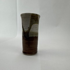 Handmade Ceramic Tumbler Glass Brown Gray Art Pottery Hand Thrown Glossy Signed