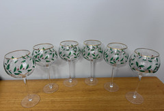 Lenox Holiday 16 oz. Balloon Wine Glasses, SET of 6 ~ Gold Trim, 8.25″ MINT