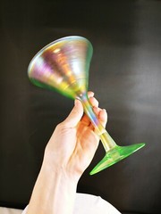 Iridescent Hand Blown Studio Art Glass Martini Goblet Cocktail Barware Bar