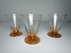 Vintage Carnival Glass Sherbet Glasses Set 3 Marigold Foot Optic Swirl Cocktail