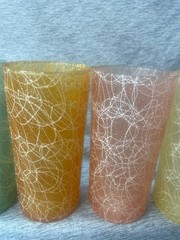 Vintage MCM Hazel Atlas Spaghetti String Tumblers 6 Assorted Colors 12oz LB223