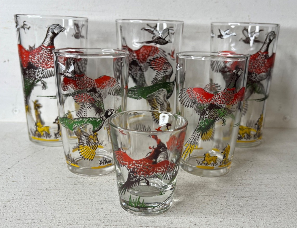 VTG 1950s Set of 6 Hazel Atlas Pheasant Hunting Glasses