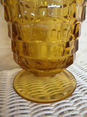 Vintage Set of 2 Indiana Glass Whitehall Cubist 6″ Tall Footed Glasses Amber