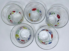 Set of 5 Hand Blown Art Studio Glass 5″ Tall Tumblers w/Vibrant Color Chunks EUC