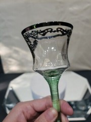 Cocktail Glass wine Crystal Heisey Moongleam green silver overlay African 3370