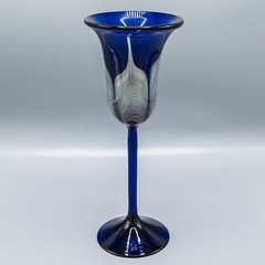 Steven Correia Pulled Feather Blue Iridescent Wine Water Goblet Glass 9 7/8″H