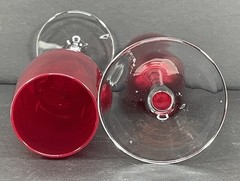 VTG Ruby Red Glass Champagne Flutes Clear Stem Hand Blown Modern Luxury Set
