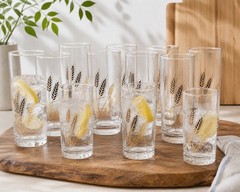 MCM Homer Laughlin 22K Gold Wheat Decorated Tumbler Glasses Set of 18