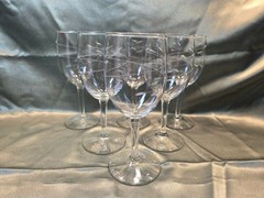 Vintage MCM Libbey Interlude 7″ Smooth Stem Etched Goblets. Set of 6