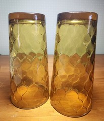 Set 2 Vintage Anchor Hocking Amber Optic Honeycomb JUMBO 20oz Tumblers Glasses
