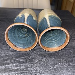 Pottery Handcrafted Wine Goblets Chalice Ceremonial Matte Glaze Blue Natural Set