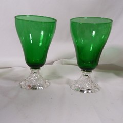 Anchor Hocking Burple Forest Green Water Goblets Clear Swirl Base Pair 6 Inch