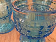 Mid Century Modern Blue Italian Glasses Set of 4 with Gold Rims