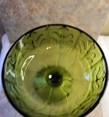 Vintage FTD 1975 Green Glass Goblet Embossed Leafing