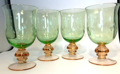Set of 4 Pfaltzgraff Napoli Ice Tea Goblets Etched Vine/ Leaves Watermelon Color