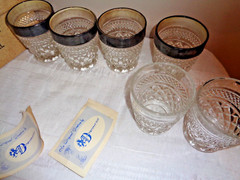 Vintage set of 6 Kingsford Crystal drinking Glass Tumblers w Silver Band 10 OZ