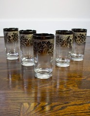 Vintage Vitreon Queen’s Lusterware Silver Fade Grape Leaf 5 Highball Glasses