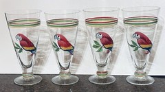 Set Of 4 Hand Painted Red Parrot Glass Goblets