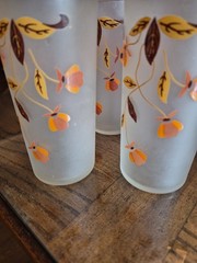 Set of 3 Hall Jewel Tea Autumn Leaf Libbey 5.5” Frosted Glass 12 OZ Tumblers
