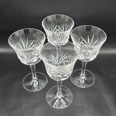 Set of 4 Gorham Cherrywood Clear Cut Crystal Wine Glasses Goblets 6″ Stemware
