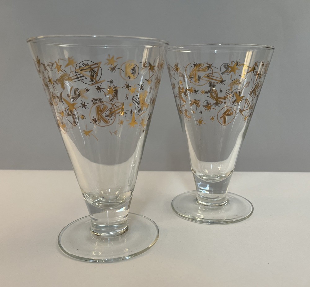 MCM Kahlúa Atomic Style Gold Tone Design Cocktail (Mudslide) Glasses (2)