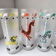 Vintage 1950’s Libbey Circus Carousel Frosted drinking glasses/highball gl set 8