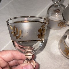Vintage 3 Libbey Frosted Gold Leaf Cordial Ball Stem Glasses 1960’s MCM